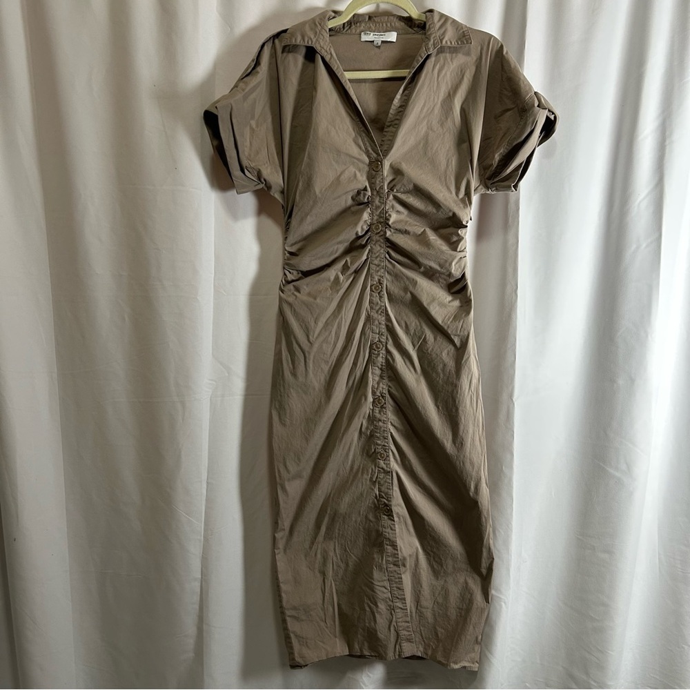 Saunders x RTR Beige Ruched Shirt Dress - Picture 3 of 6